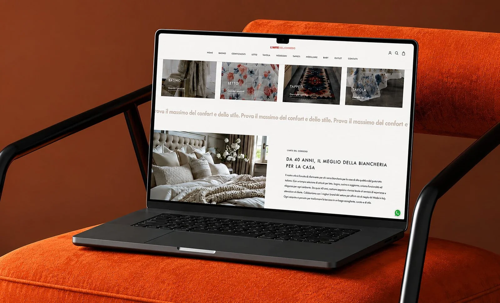 Il nuovo eCommerce de L'Arte del Corredo su laptop