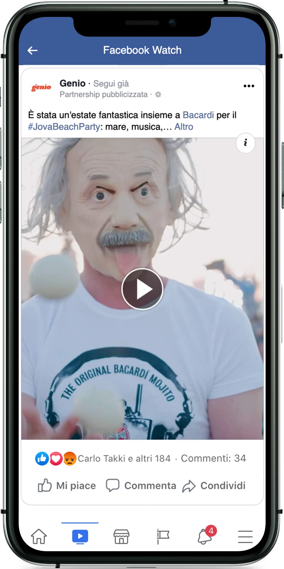 Il contenuto Bacardi x Jova Beach Party distribuito sulla pagina Genio